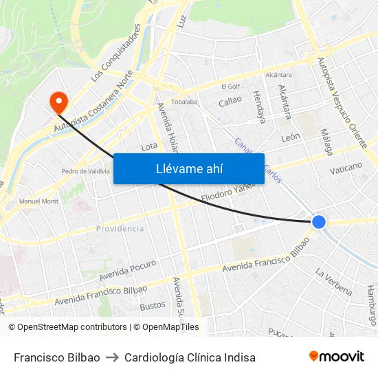Francisco Bilbao to Cardiología Clínica Indisa map