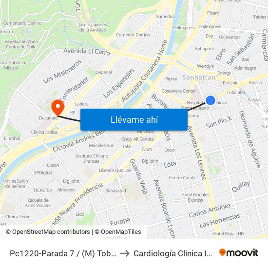 Pc1220-Parada 7 / (M) Tobalaba to Cardiología Clínica Indisa map