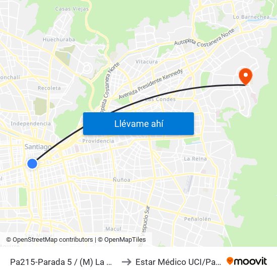 Pa215-Parada 5 / (M) La Moneda to Estar Médico UCI/Pabellón map