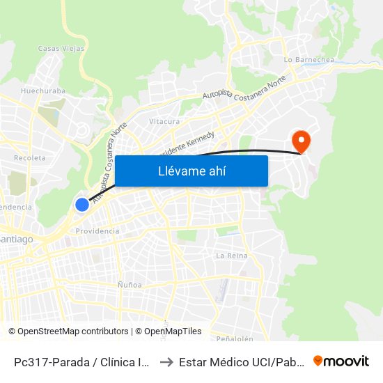 Pc317-Parada / Clínica Indisa to Estar Médico UCI/Pabellón map