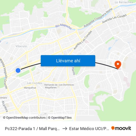 Pc322-Parada 1 / Mall Parque Arauco to Estar Médico UCI/Pabellón map