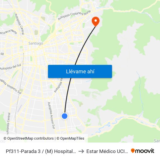 Pf311-Parada 3 / (M) Hospital Sótero Del Río to Estar Médico UCI/Pabellón map