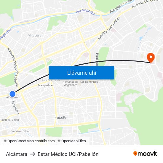 Alcántara to Estar Médico UCI/Pabellón map