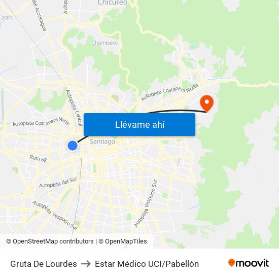 Gruta De Lourdes to Estar Médico UCI/Pabellón map