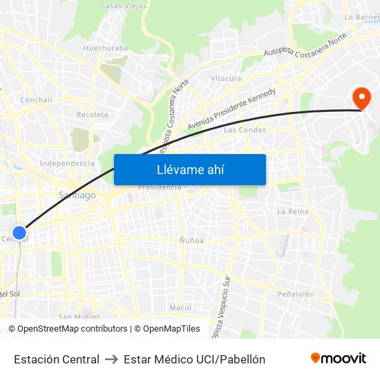 Estación Central to Estar Médico UCI/Pabellón map