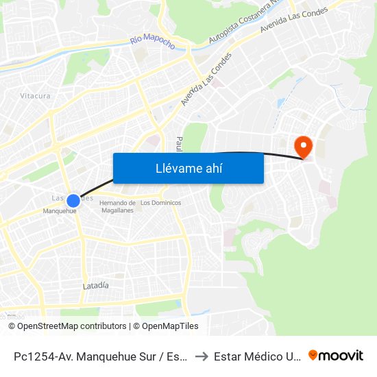 Pc1254-Av. Manquehue Sur / Esq. Avenida Apoquindo to Estar Médico UCI/Pabellón map