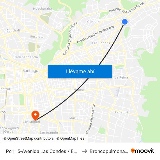 Pc115-Avenida Las Condes / Esq. Psje. Las Condes to Broncopulmonar CDT HBLT map