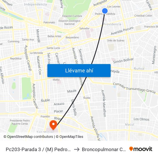 Pc203-Parada 3 / (M) Pedro De Valdivia to Broncopulmonar CDT HBLT map