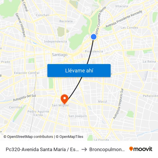 Pc320-Avenida Santa María / Esq. Puente Los Leones to Broncopulmonar CDT HBLT map