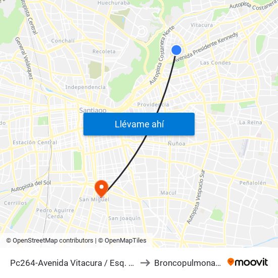 Pc264-Avenida Vitacura / Esq. Alonso De Córdova to Broncopulmonar CDT HBLT map