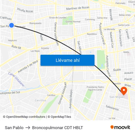 San Pablo to Broncopulmonar CDT HBLT map