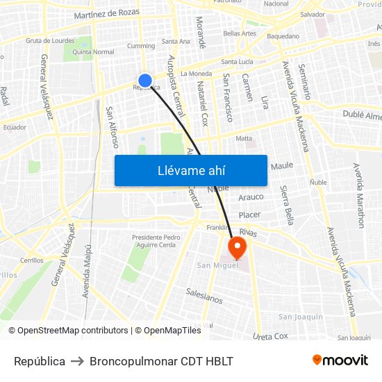 República to Broncopulmonar CDT HBLT map