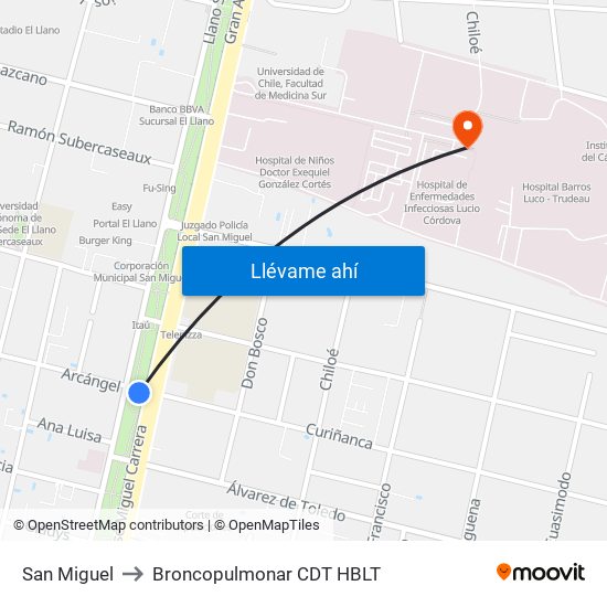 San Miguel to Broncopulmonar CDT HBLT map