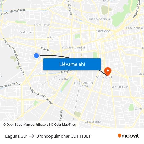 Laguna Sur to Broncopulmonar CDT HBLT map