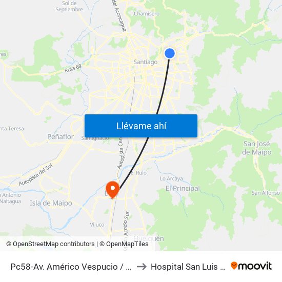 Pc58-Av. Américo Vespucio / Esq. Av. Pdte. Riesco to Hospital San Luis de Buin-Paine map