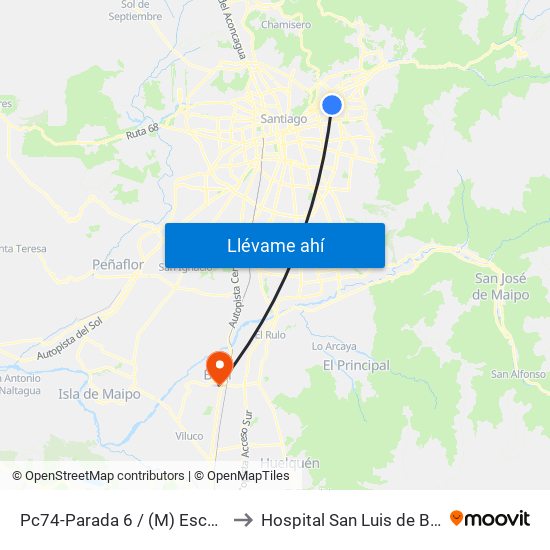 Pc74-Parada 6 / (M) Escuela Militar to Hospital San Luis de Buin-Paine map