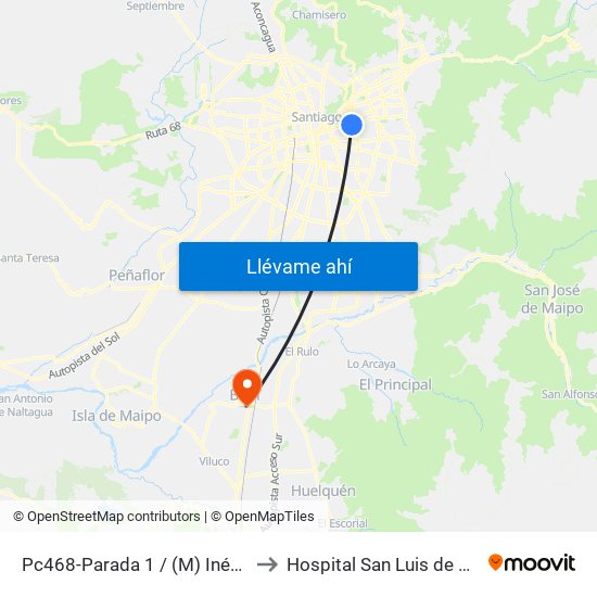 Pc468-Parada 1 / (M) Inés De Suarez to Hospital San Luis de Buin-Paine map