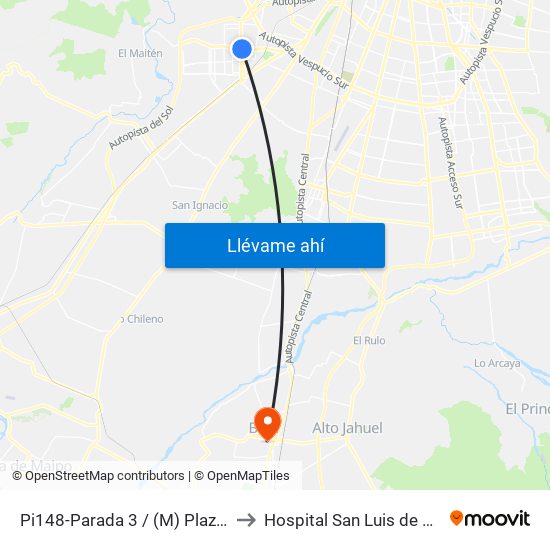 Pi148-Parada 3 / (M) Plaza De Maipú to Hospital San Luis de Buin-Paine map