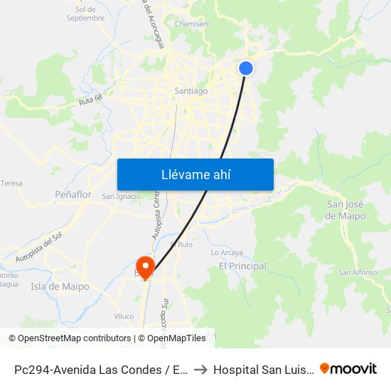 Pc294-Avenida Las Condes / Esq. Av. Padre H. Central to Hospital San Luis de Buin-Paine map