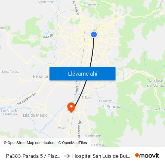 Pa383-Parada 5 / Plaza Italia to Hospital San Luis de Buin-Paine map