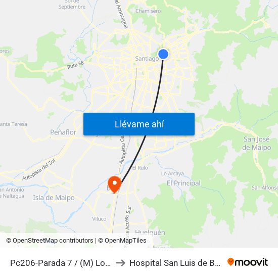 Pc206-Parada 7 / (M) Los Leones to Hospital San Luis de Buin-Paine map