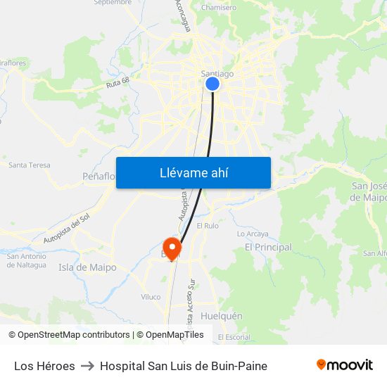 Los Héroes to Hospital San Luis de Buin-Paine map
