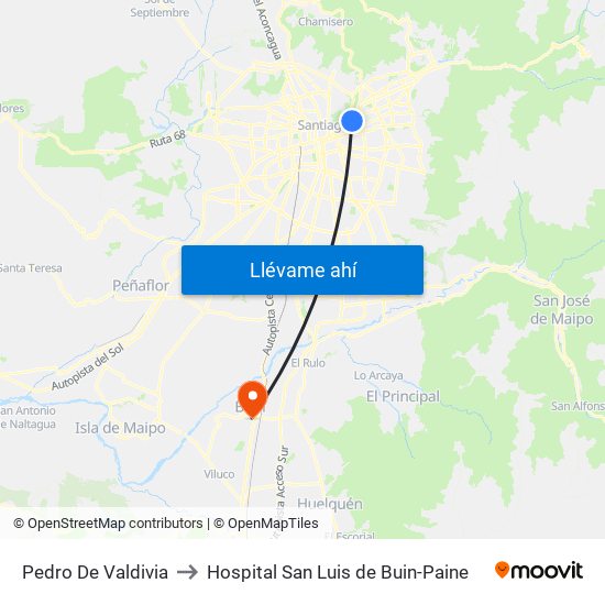 Pedro De Valdivia to Hospital San Luis de Buin-Paine map