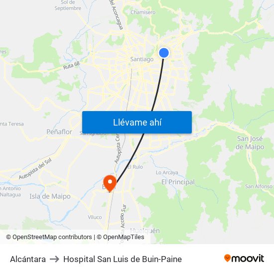 Alcántara to Hospital San Luis de Buin-Paine map