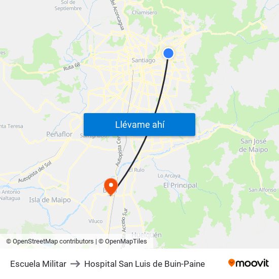 Escuela Militar to Hospital San Luis de Buin-Paine map