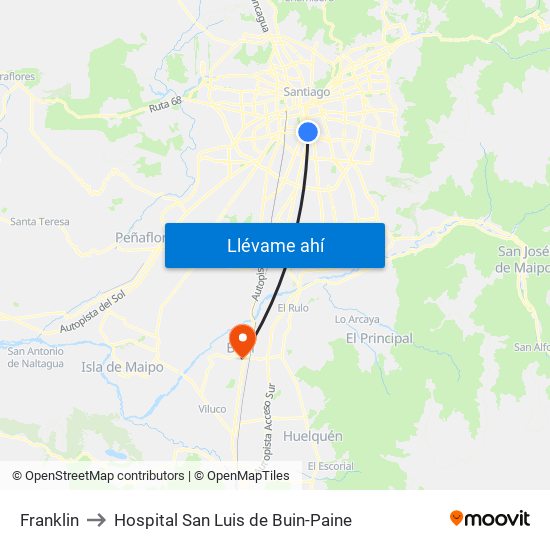 Franklin to Hospital San Luis de Buin-Paine map