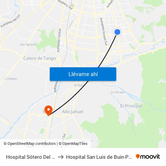 Hospital Sótero Del Río to Hospital San Luis de Buin-Paine map