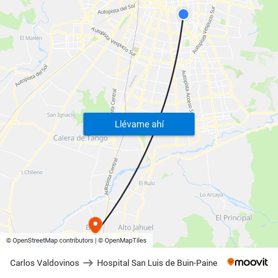 Carlos Valdovinos to Hospital San Luis de Buin-Paine map