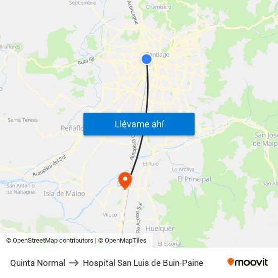 Quinta Normal to Hospital San Luis de Buin-Paine map