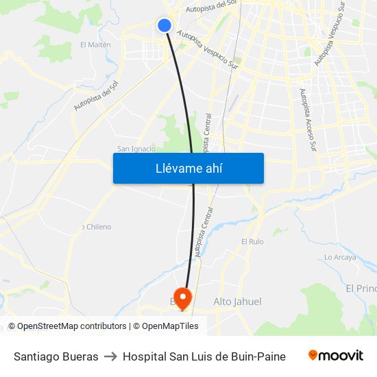 Santiago Bueras to Hospital San Luis de Buin-Paine map