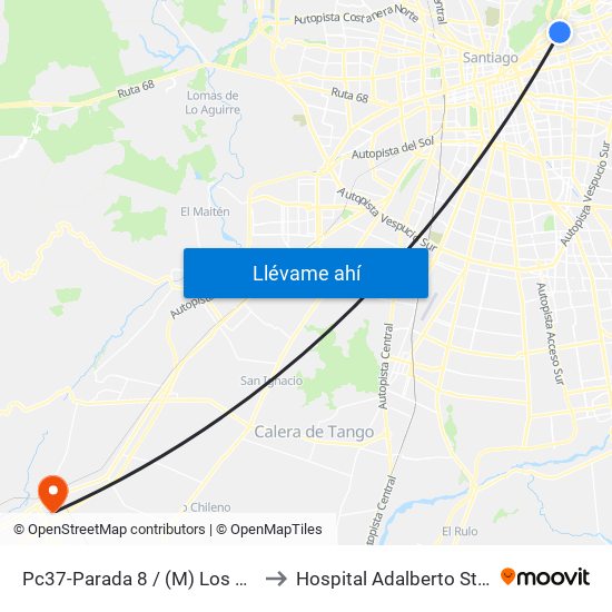 Pc37-Parada 8 / (M) Los Leones to Hospital Adalberto Steeger map