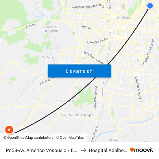 Pc58-Av. Américo Vespucio / Esq. Av. Pdte. Riesco to Hospital Adalberto Steeger map