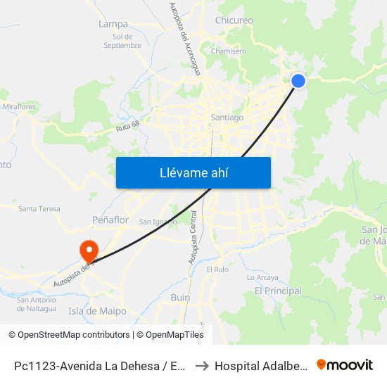 Pc1123-Avenida La Dehesa / Esq. Av. Las Condes to Hospital Adalberto Steeger map