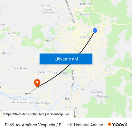 Pc69-Av. Américo Vespucio / Esq. Avenida Vitacura to Hospital Adalberto Steeger map