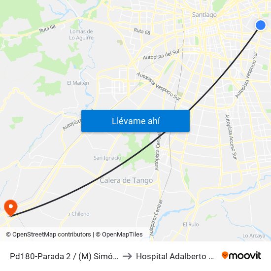 Pd180-Parada 2 / (M) Simón Bolívar to Hospital Adalberto Steeger map