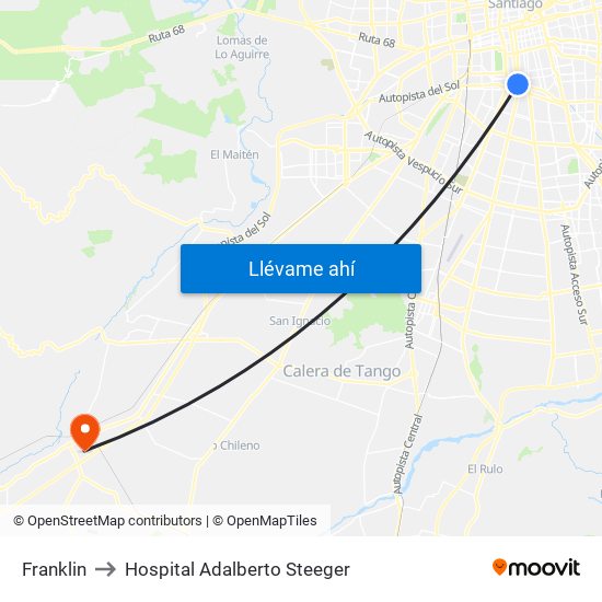 Franklin to Hospital Adalberto Steeger map