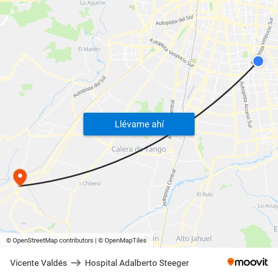 Vicente Valdés to Hospital Adalberto Steeger map