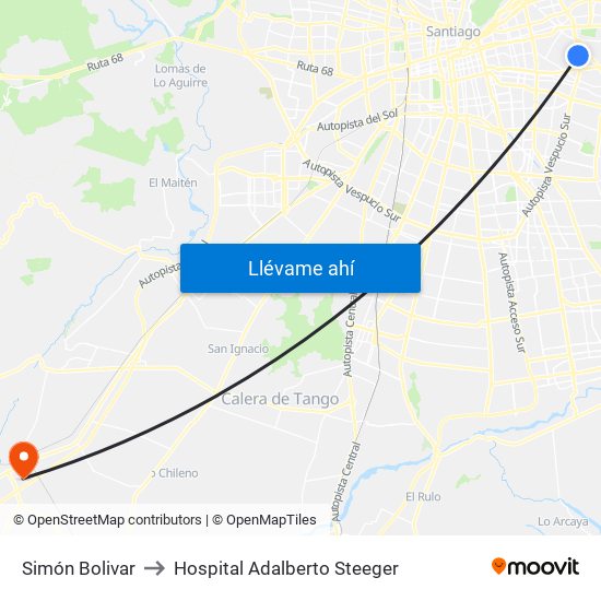 Simón Bolivar to Hospital Adalberto Steeger map