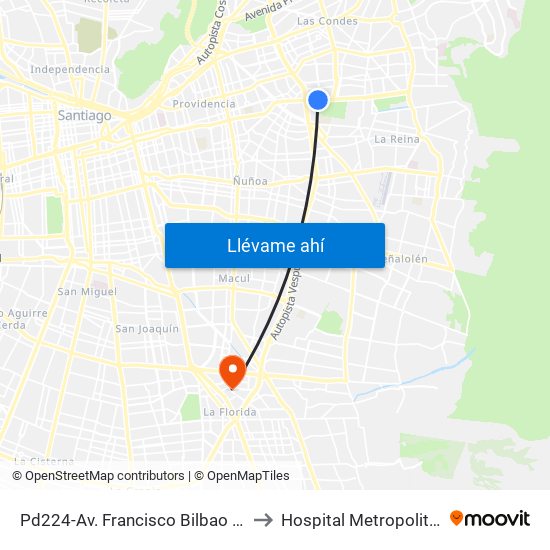 Pd224-Av. Francisco Bilbao / Esq. Av. S. Elcano to Hospital Metropolitano La Florida map