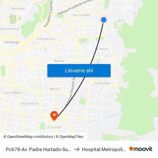 Pc678-Av. Padre Hurtado-Sur / Esq. Río Guadiana to Hospital Metropolitano La Florida map