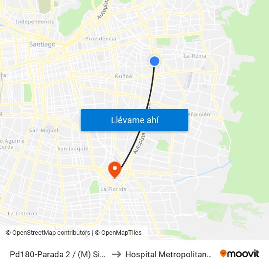 Pd180-Parada 2 / (M) Simón Bolívar to Hospital Metropolitano La Florida map