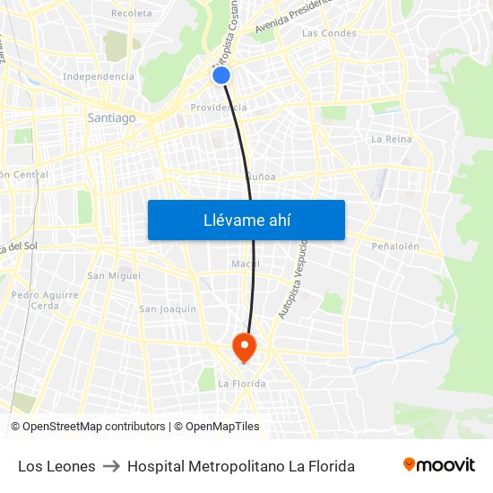 Los Leones to Hospital Metropolitano La Florida map