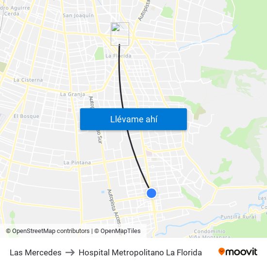 Las Mercedes to Hospital Metropolitano La Florida map