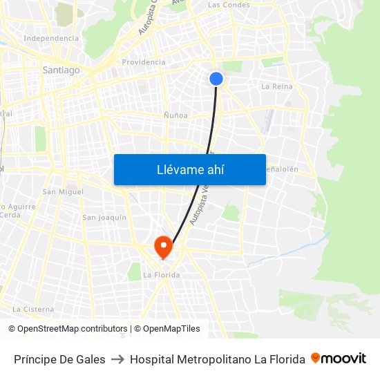 Príncipe De Gales to Hospital Metropolitano La Florida map