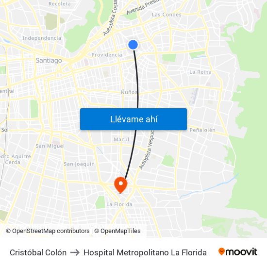 Cristóbal Colón to Hospital Metropolitano La Florida map