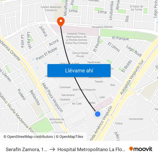 Serafín Zamora, 153 to Hospital Metropolitano La Florida map